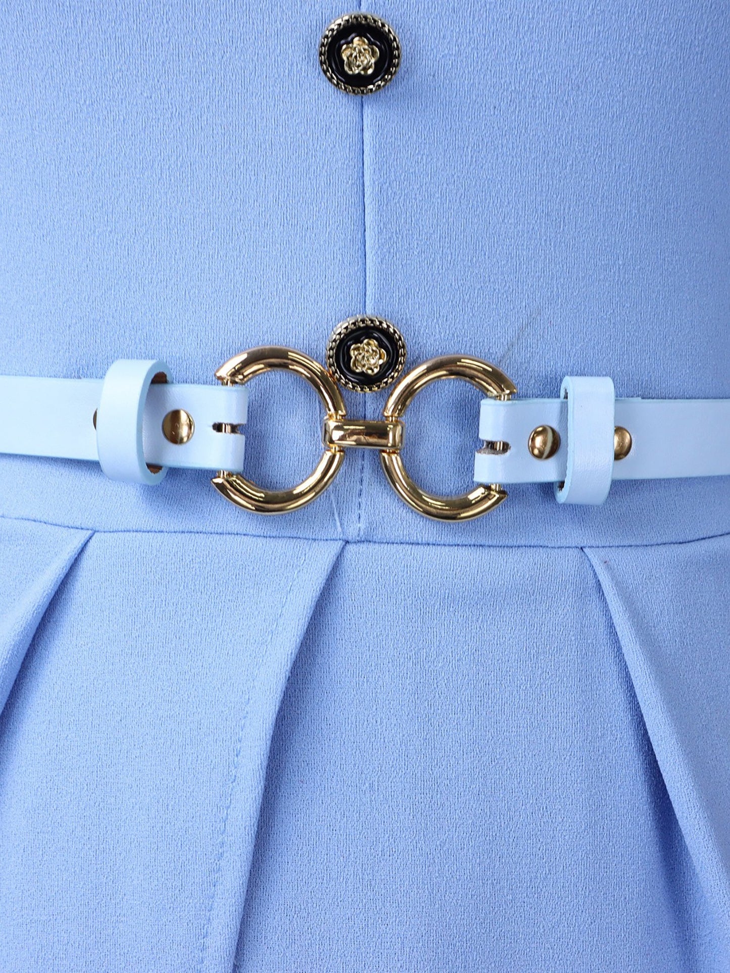 Notch Neck 3/4 Sleeves Belted Pleated Midi Work Dress