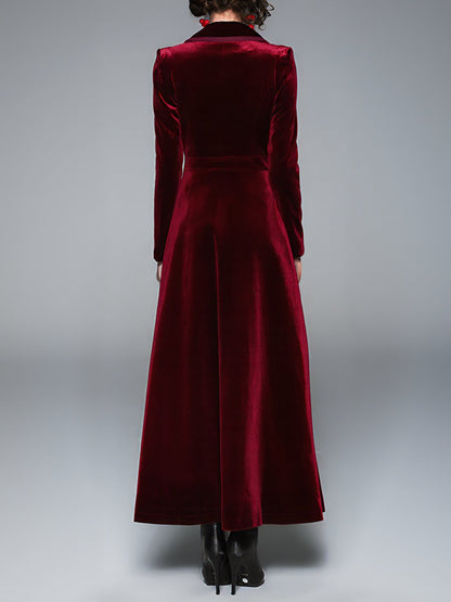 Vintage Notched Lapel Velvet Maxi Length A-Line Jacket