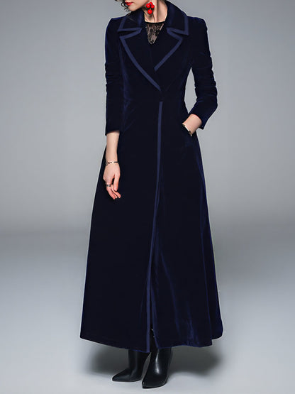 Vintage Notched Lapel Velvet Maxi Length A-Line Jacket