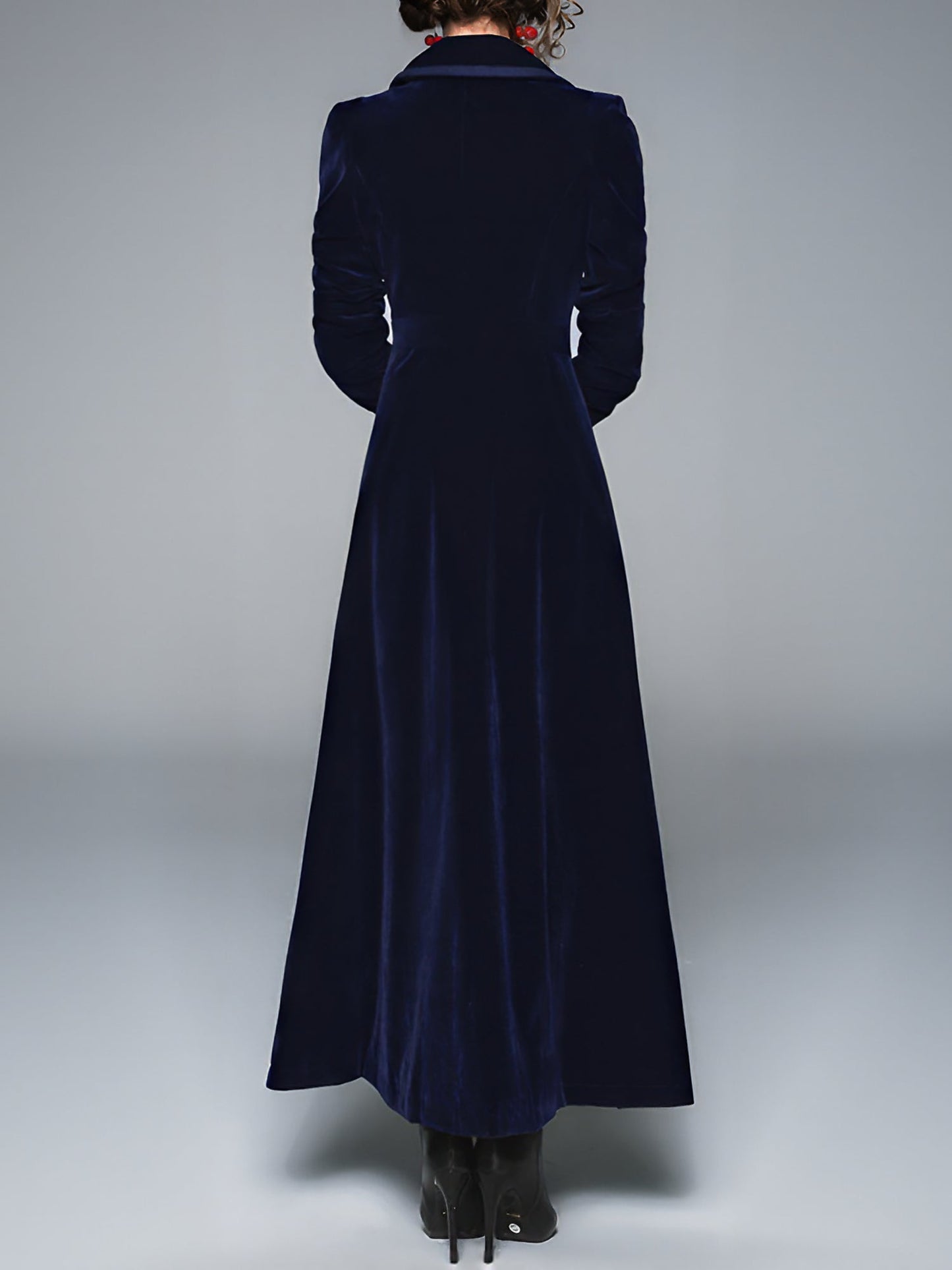 Vintage Notched Lapel Velvet Maxi Length A-Line Jacket