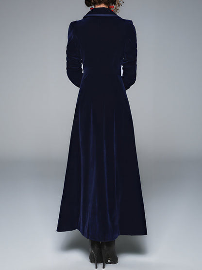 Vintage Notched Lapel Velvet Maxi Length A-Line Jacket
