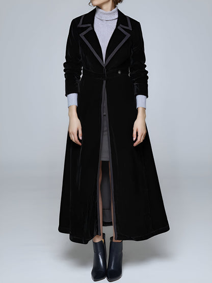 Vintage Notched Lapel Velvet Maxi Length A-Line Jacket