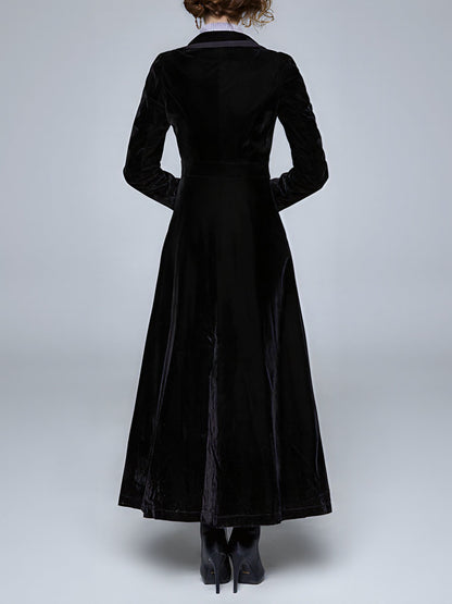Vintage Notched Lapel Velvet Maxi Length A-Line Jacket