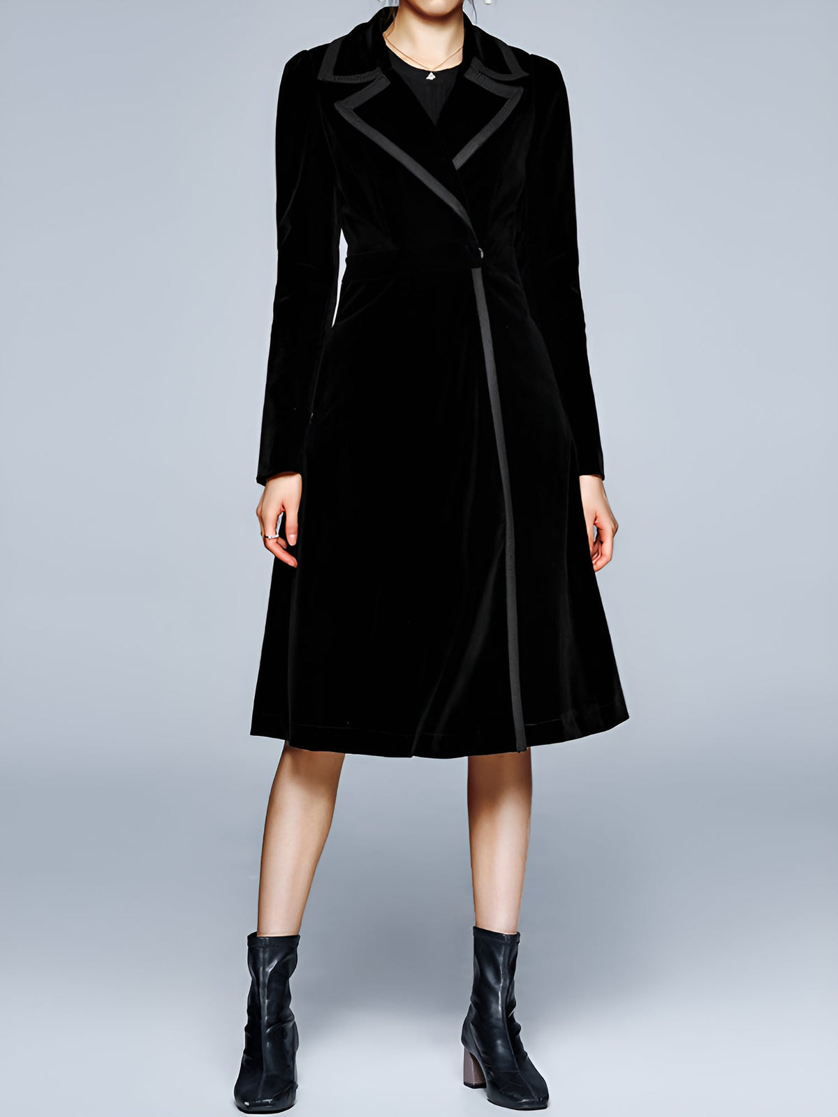 Vintage Notched Lapel Velvet Mid-Length A-Line Jacket