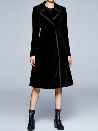 Vintage Notched Lapel Velvet Mid-Length A-Line Jacket