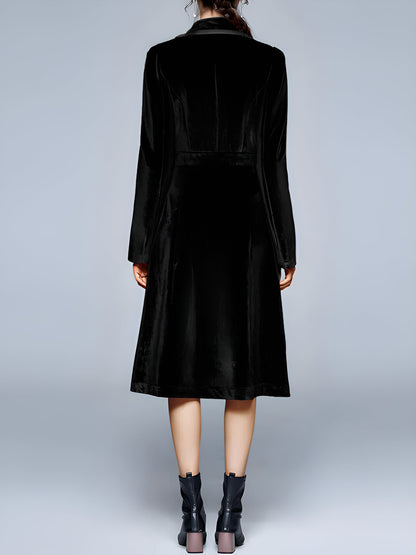Vintage Notched Lapel Velvet Mid-Length A-Line Jacket