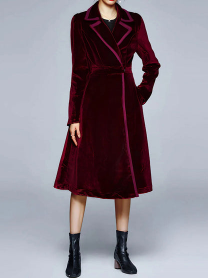 Vintage Notched Lapel Velvet Mid-Length A-Line Jacket