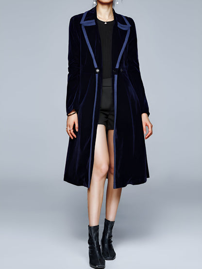 Vintage Notched Lapel Velvet Mid-Length A-Line Jacket