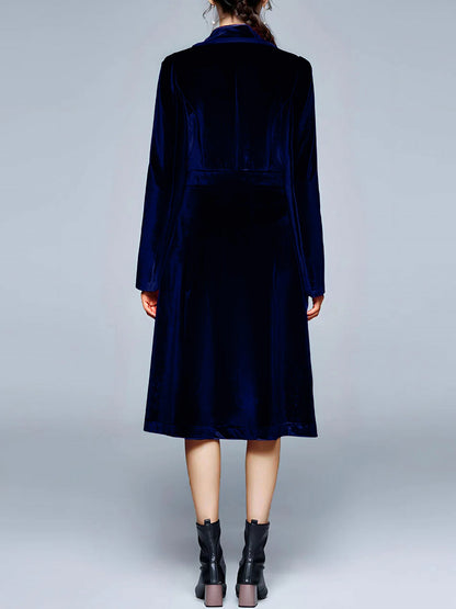 Vintage Notched Lapel Velvet Mid-Length A-Line Jacket