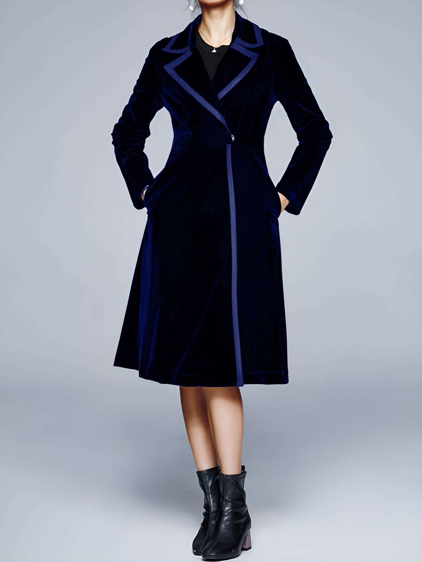 Vintage Notched Lapel Velvet Mid-Length A-Line Jacket