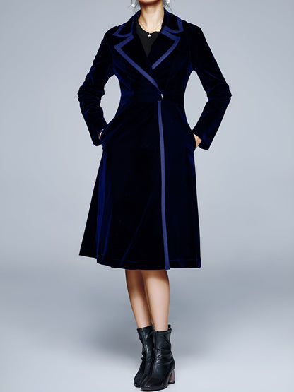 Vintage Notched Lapel Velvet Mid-Length A-Line Jacket