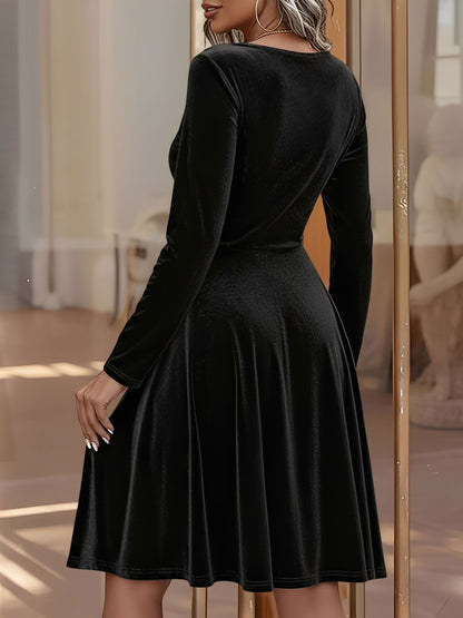 Velvet Long sleeve Round Neck A-Line Dress