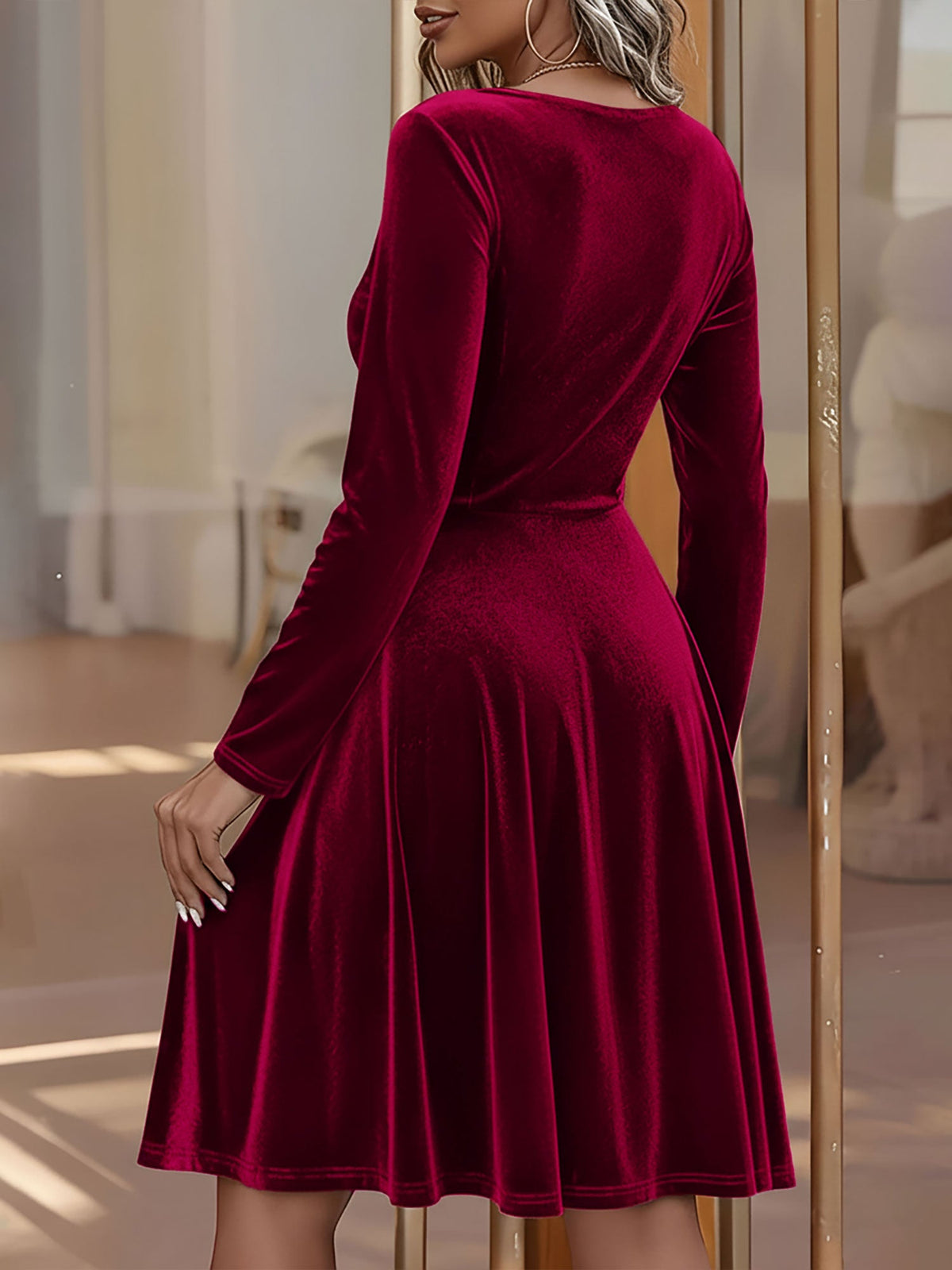 Velvet Long sleeve Round Neck A-Line Dress