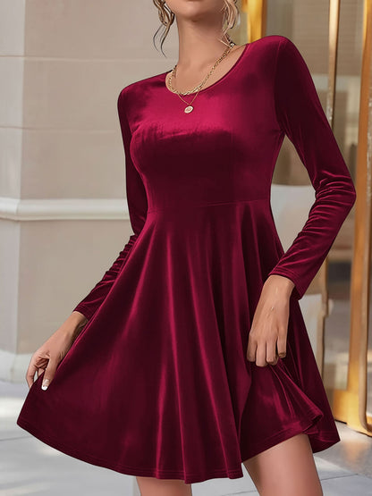 Velvet Long sleeve Round Neck A-Line Dress