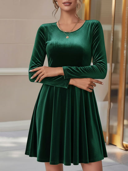 Velvet Long sleeve Round Neck A-Line Dress