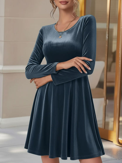 Velvet Long sleeve Round Neck A-Line Dress