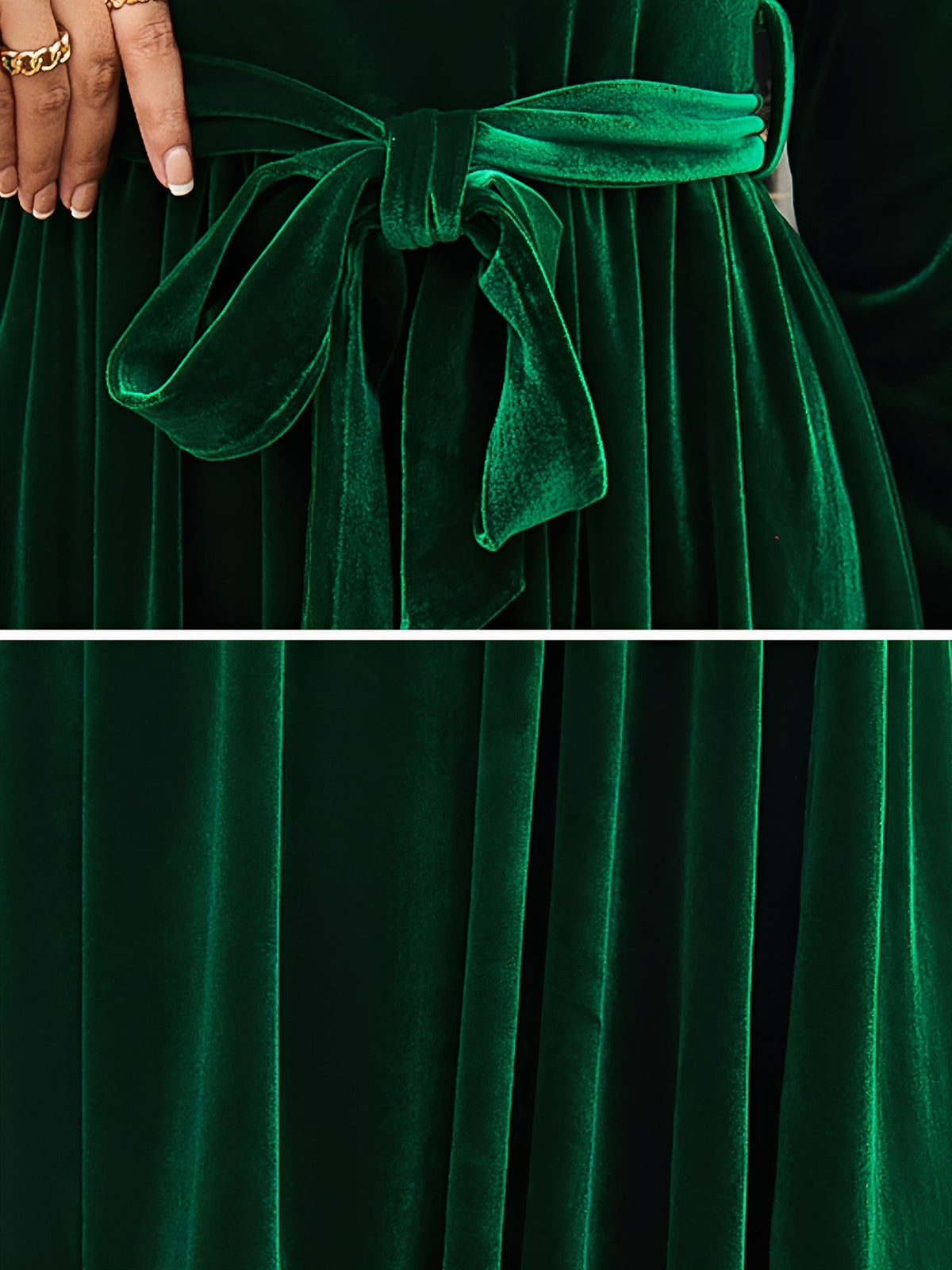 Velvet Round Neck Belted Maxi A-Line Dress