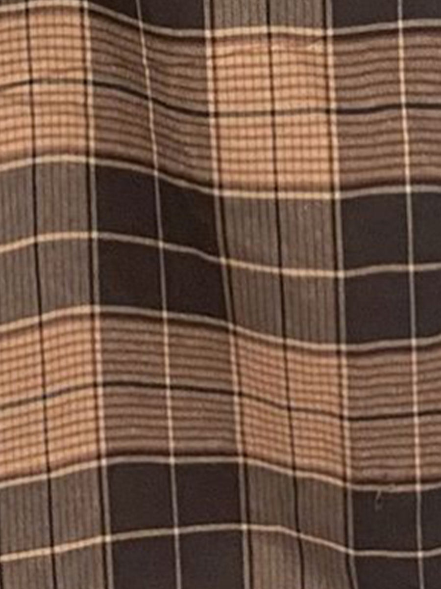Plaid Patchwork Long Sleeves Belted Midi Shirt Dress