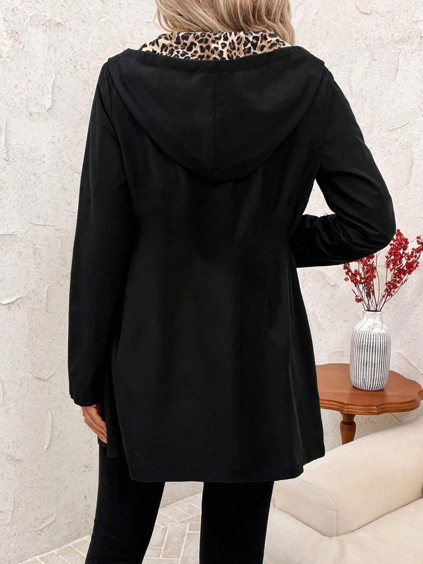 Reversible Hooded Zipper Printed Pockets Jacket