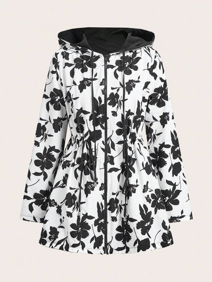 Reversible Hooded Zipper Printed Pockets Jacket