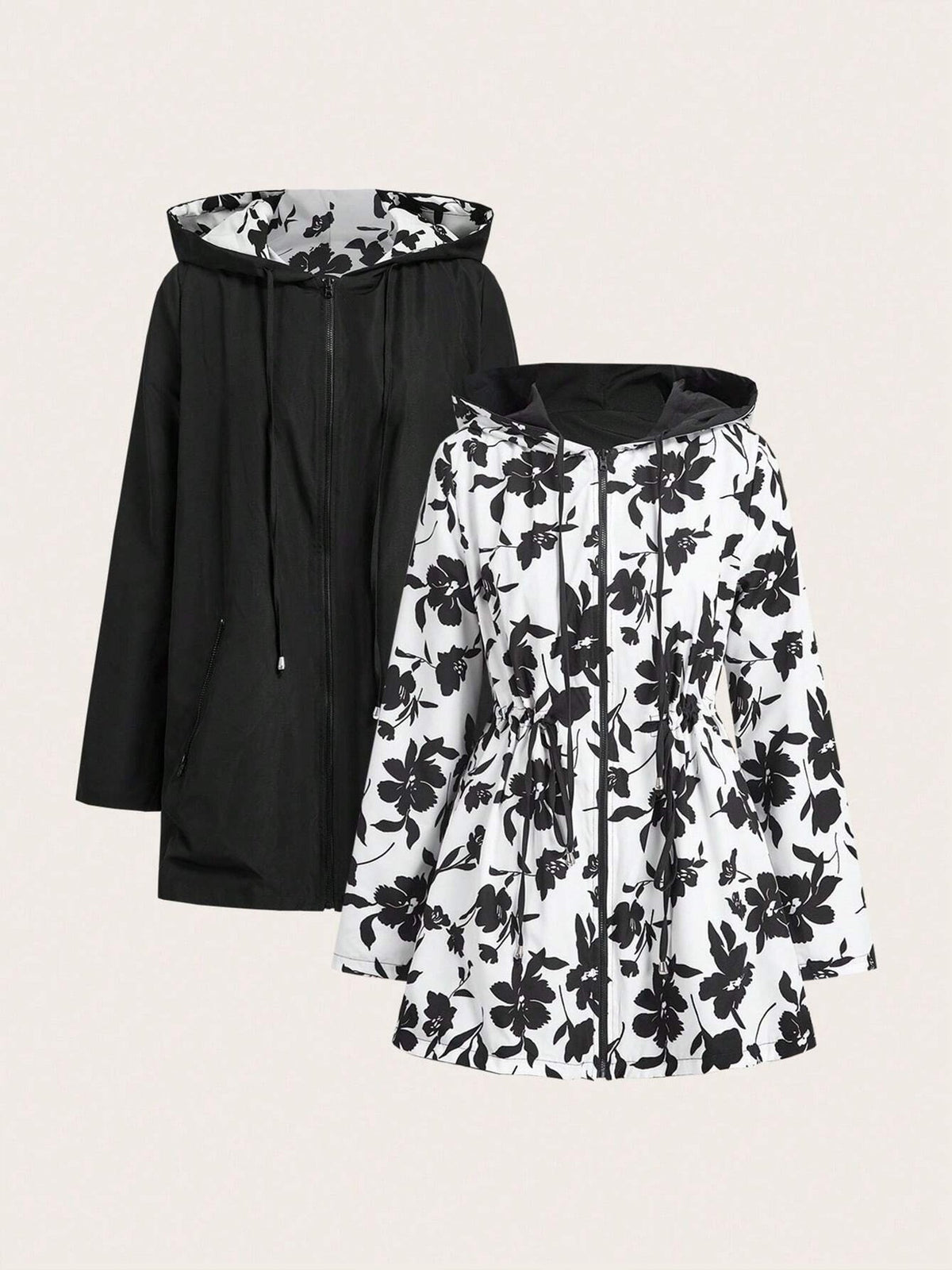 Reversible Hooded Zipper Printed Pockets Jacket