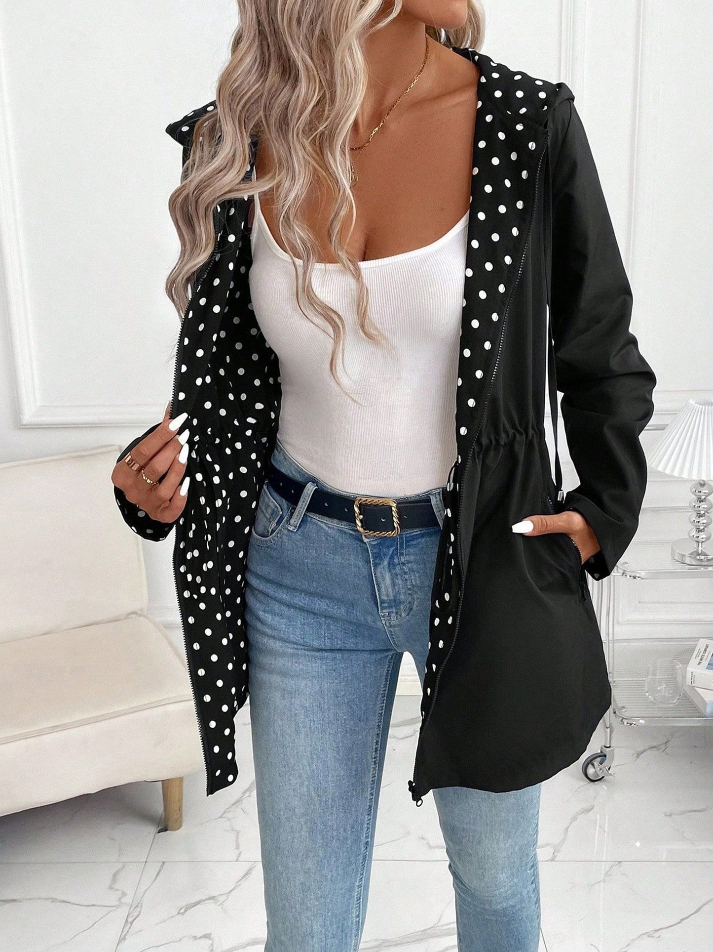 Reversible Hooded Zipper Printed Pockets Jacket