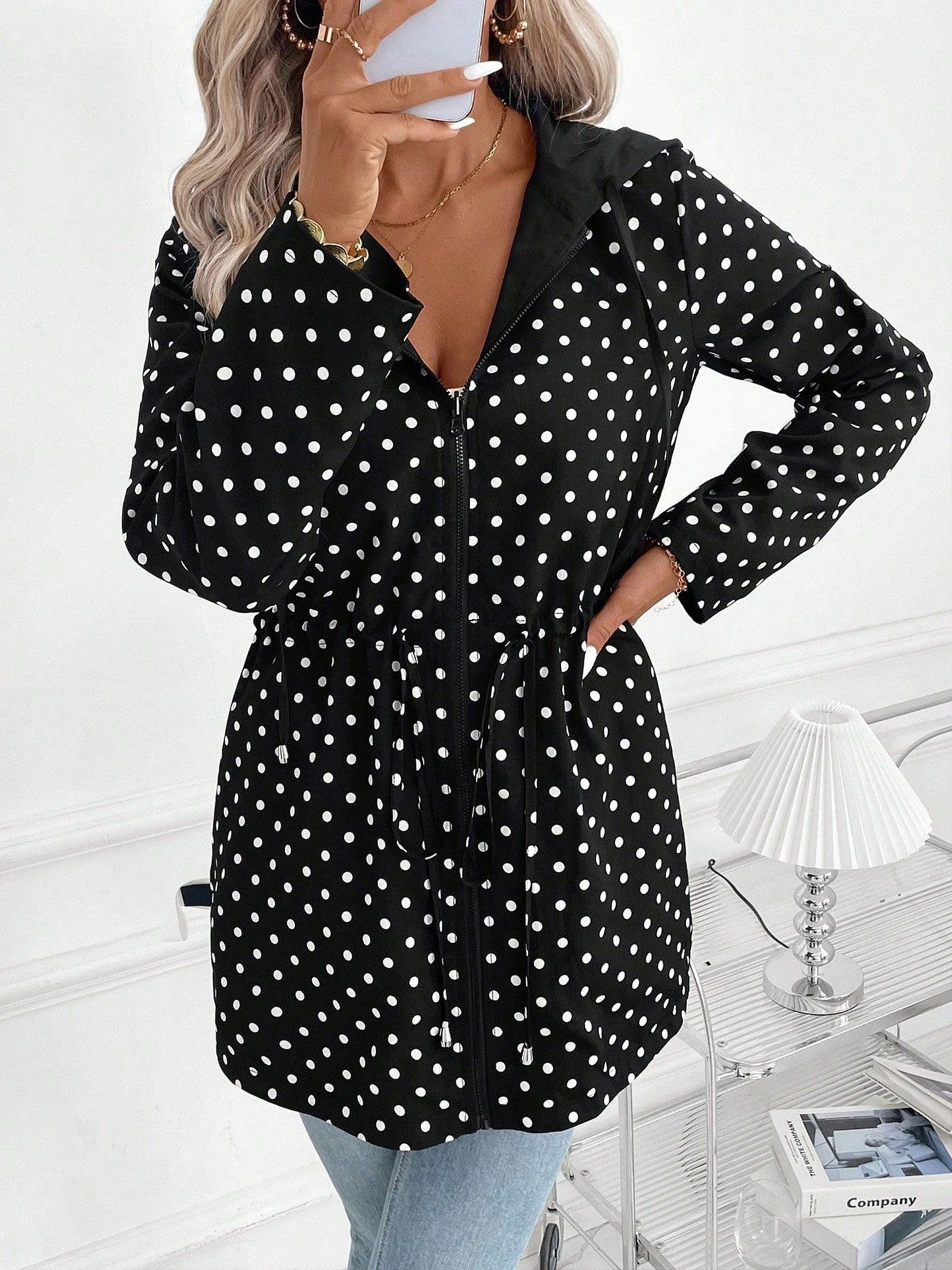 Reversible Hooded Zipper Printed Pockets Jacket