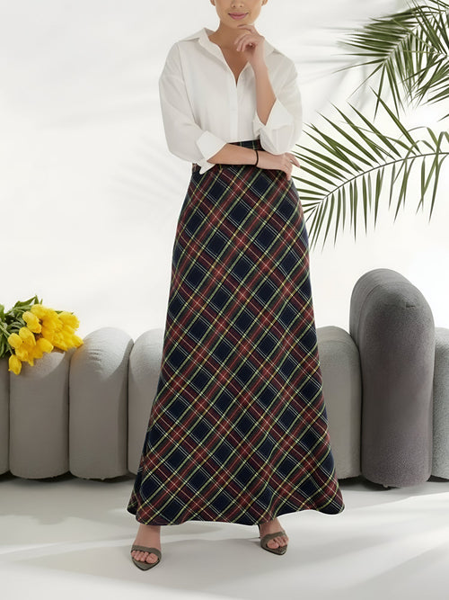 Christmas Plaid Pockets A-line Maxi Skirt