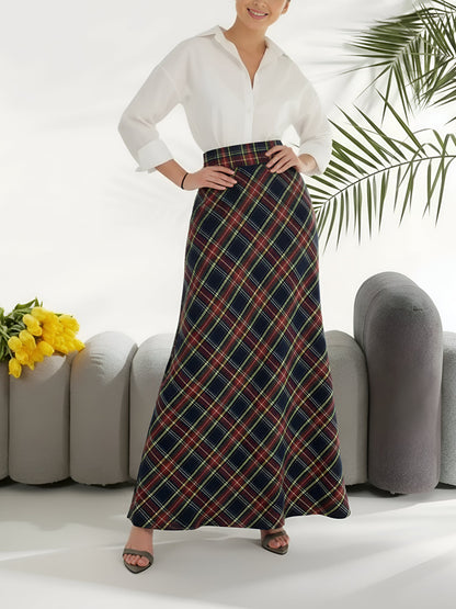 Christmas Plaid Pockets A-line Maxi Skirt