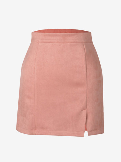 Faux Suede Zipper Bodycon Mini Skirt