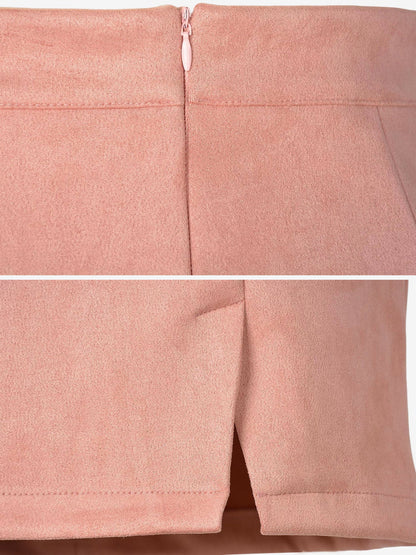 Faux Suede Zipper Bodycon Mini Skirt