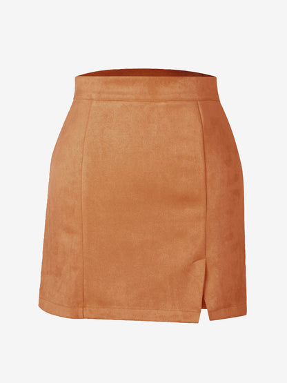 Faux Suede Zipper Bodycon Mini Skirt
