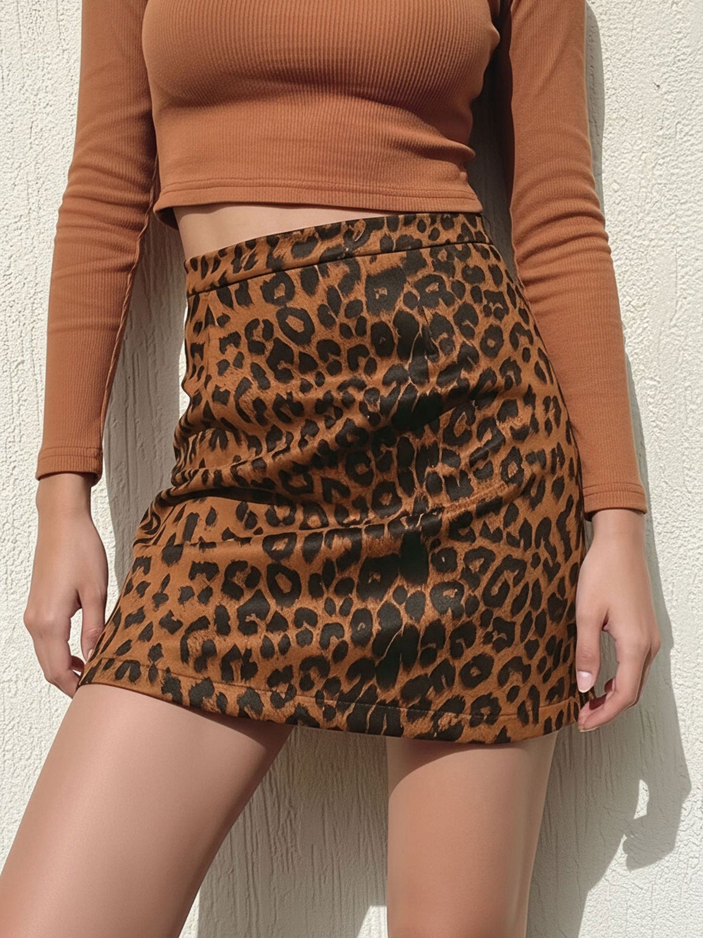 Faux Suede Zipper Bodycon Mini Skirt