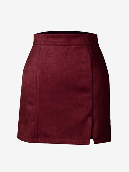 Faux Suede Zipper Bodycon Mini Skirt