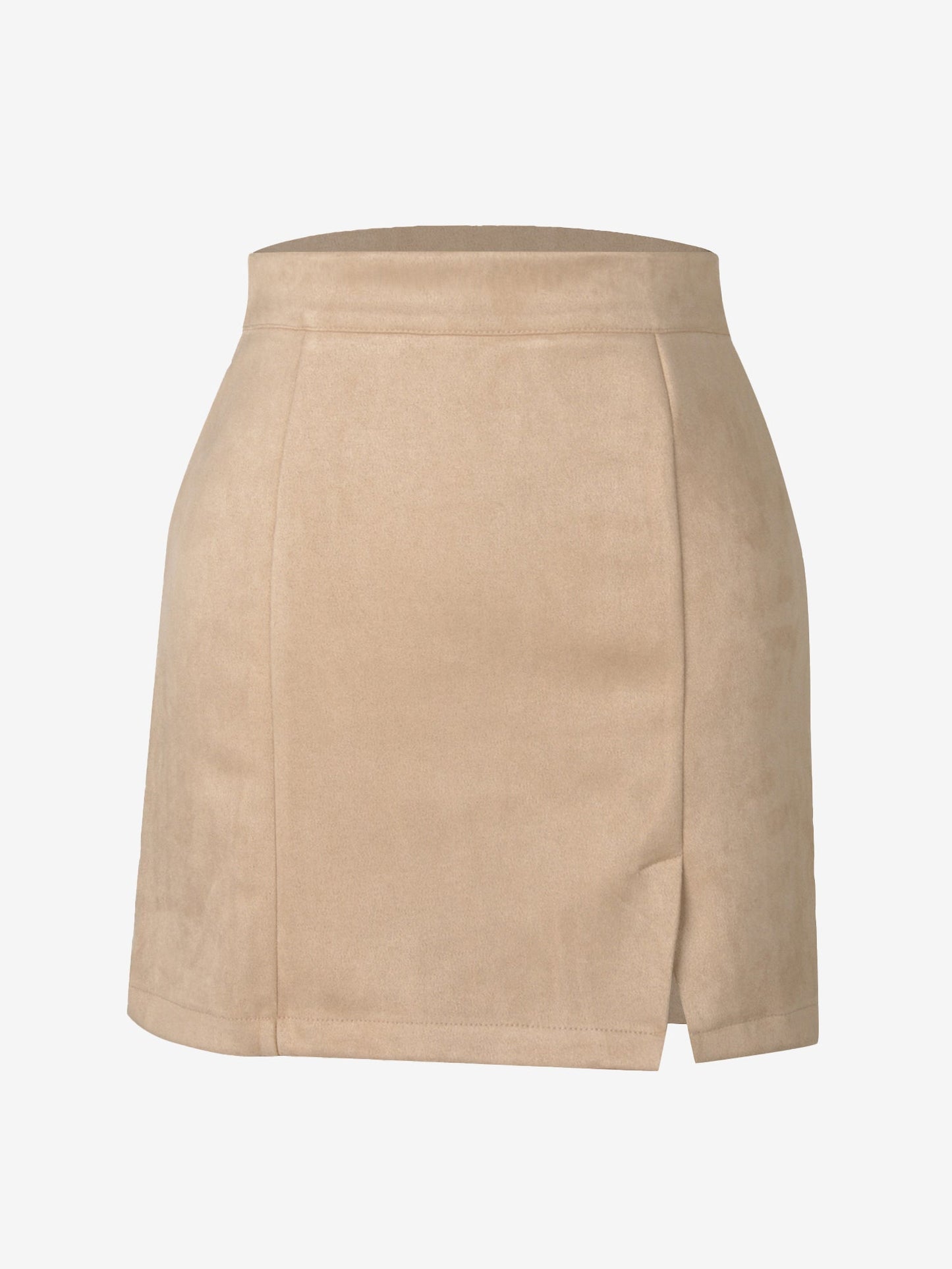 Faux Suede Zipper Bodycon Mini Skirt