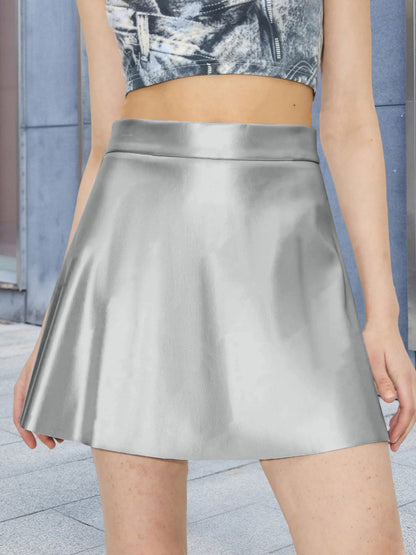 PU Leather A-Line Mini-Length Skirt