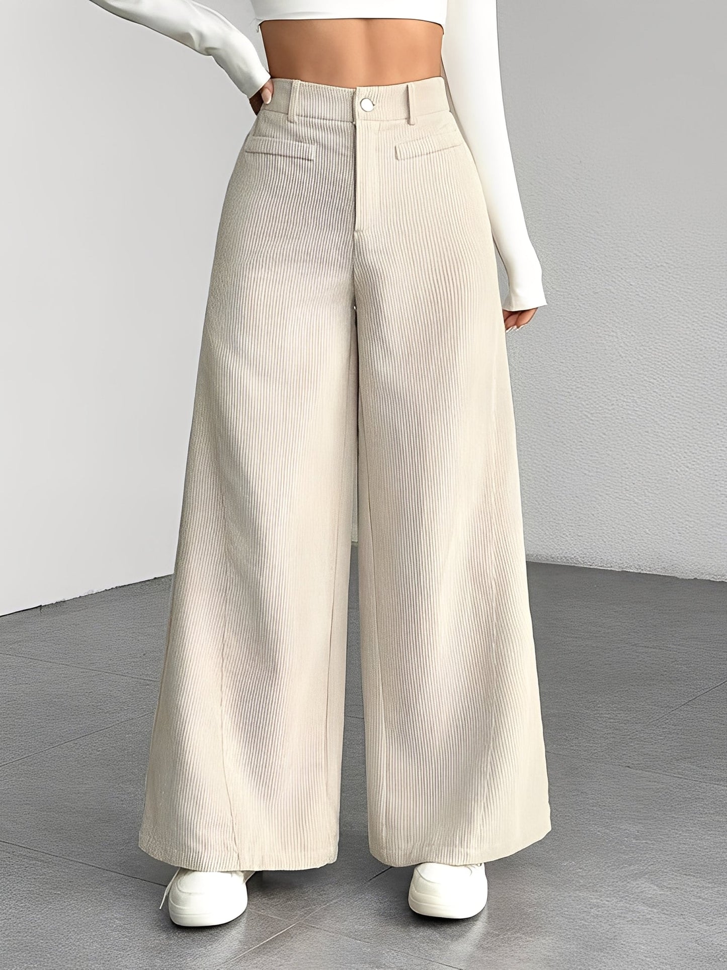 Corduroy Casual High Waisted Loose Fitting Wide Legs Pants