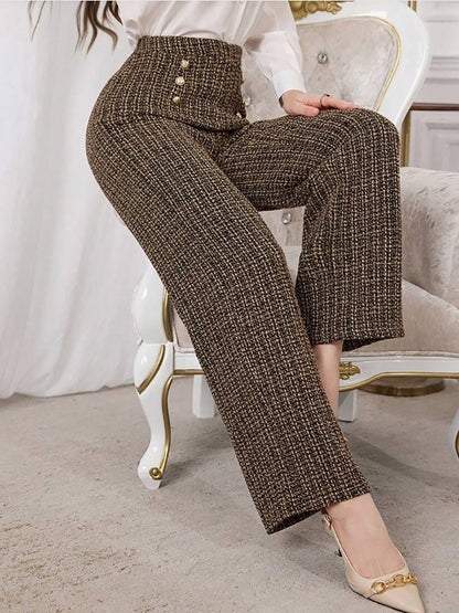 Plaid Tweed High Waisted Wide Legs Trousers Pants