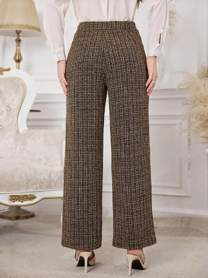 Plaid Tweed High Waisted Wide Legs Trousers Pants