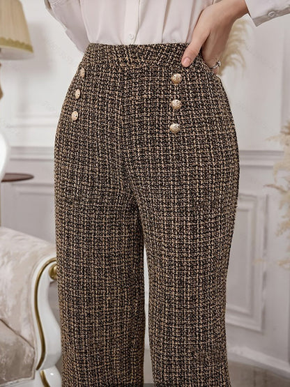 Plaid Tweed High Waisted Wide Legs Trousers Pants