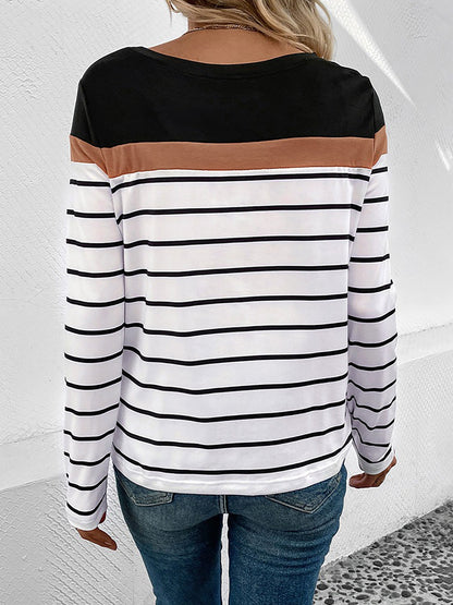Round Neck Long Sleeve Striped Top