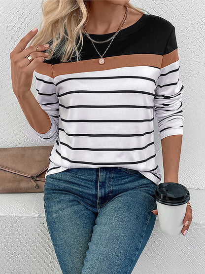 Round Neck Long Sleeve Striped Top