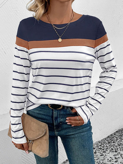 Round Neck Long Sleeve Striped Top