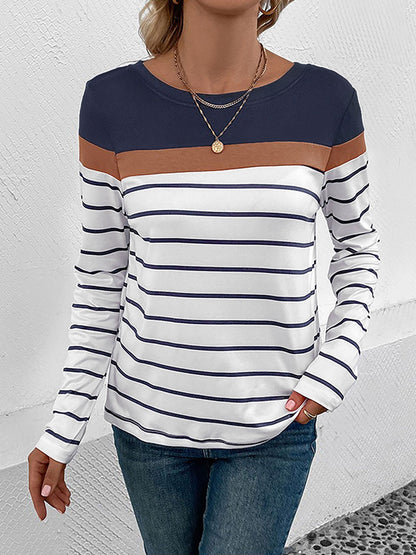 Round Neck Long Sleeve Striped Top