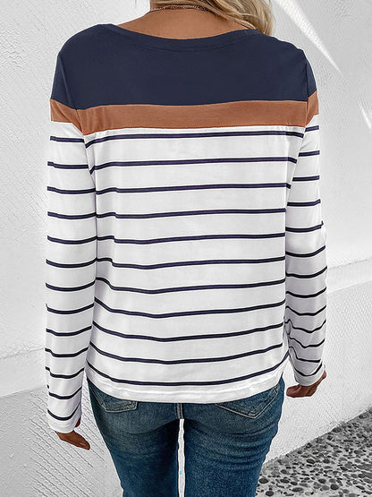 Round Neck Long Sleeve Striped Top