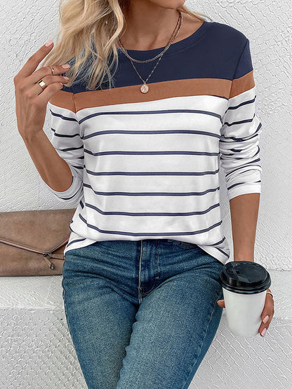 Round Neck Long Sleeve Striped Top
