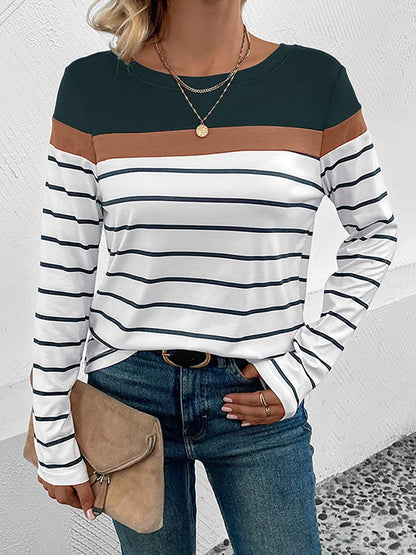 Round Neck Long Sleeve Striped Top