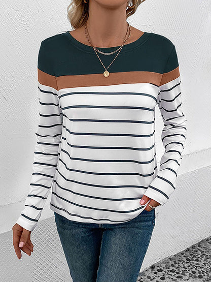 Round Neck Long Sleeve Striped Top