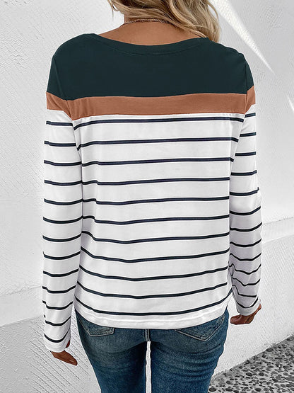 Round Neck Long Sleeve Striped Top