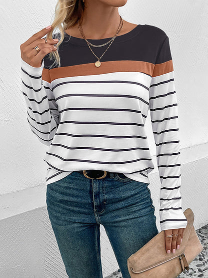 Round Neck Long Sleeve Striped Top